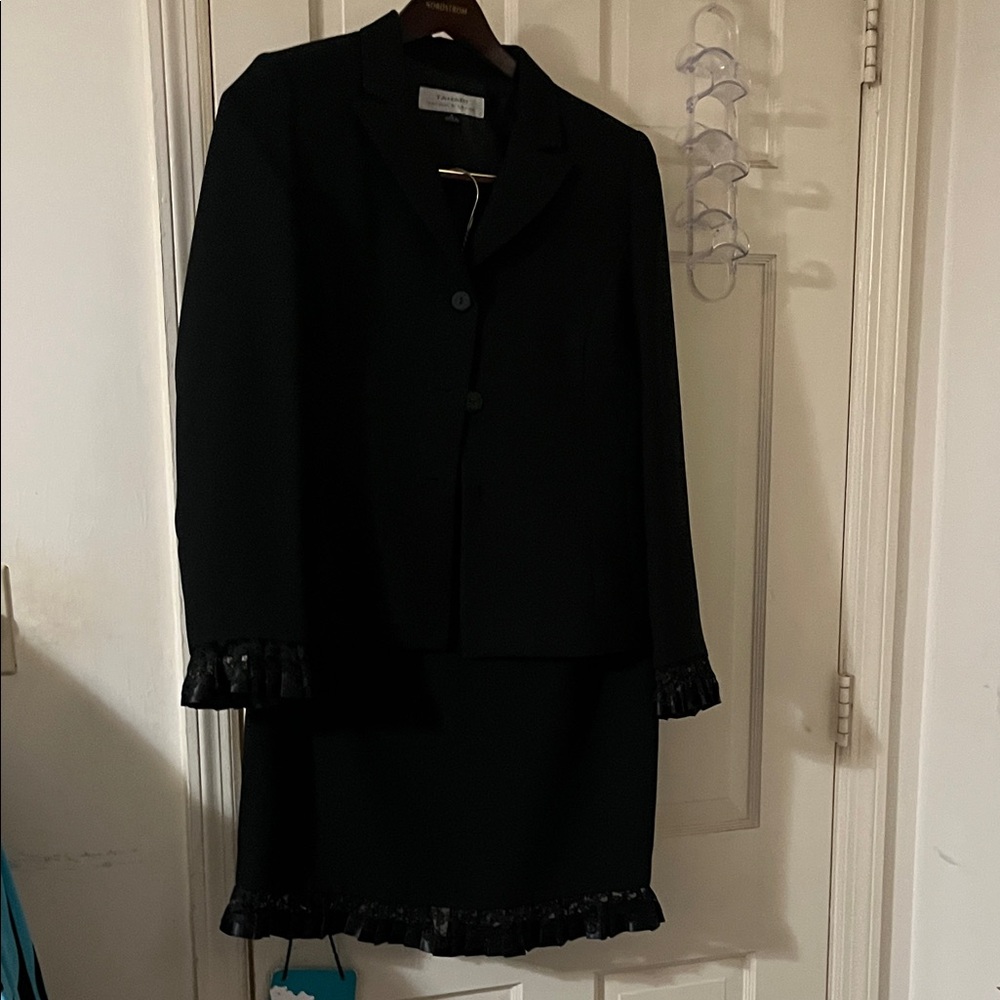 Tahari ASL Elegant Black Skirt Set with Lace Details